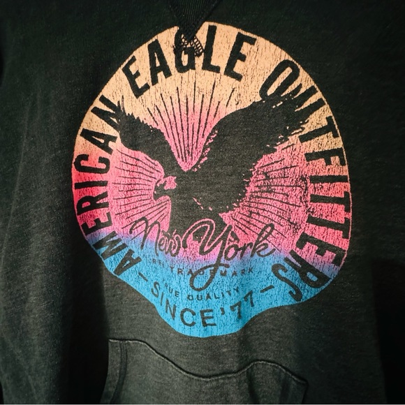 AMERICAN EAGLE OUTFITTERS Hoodie Graphic Pullover Pocket Gray Women’s Large - Picture 2 of 6